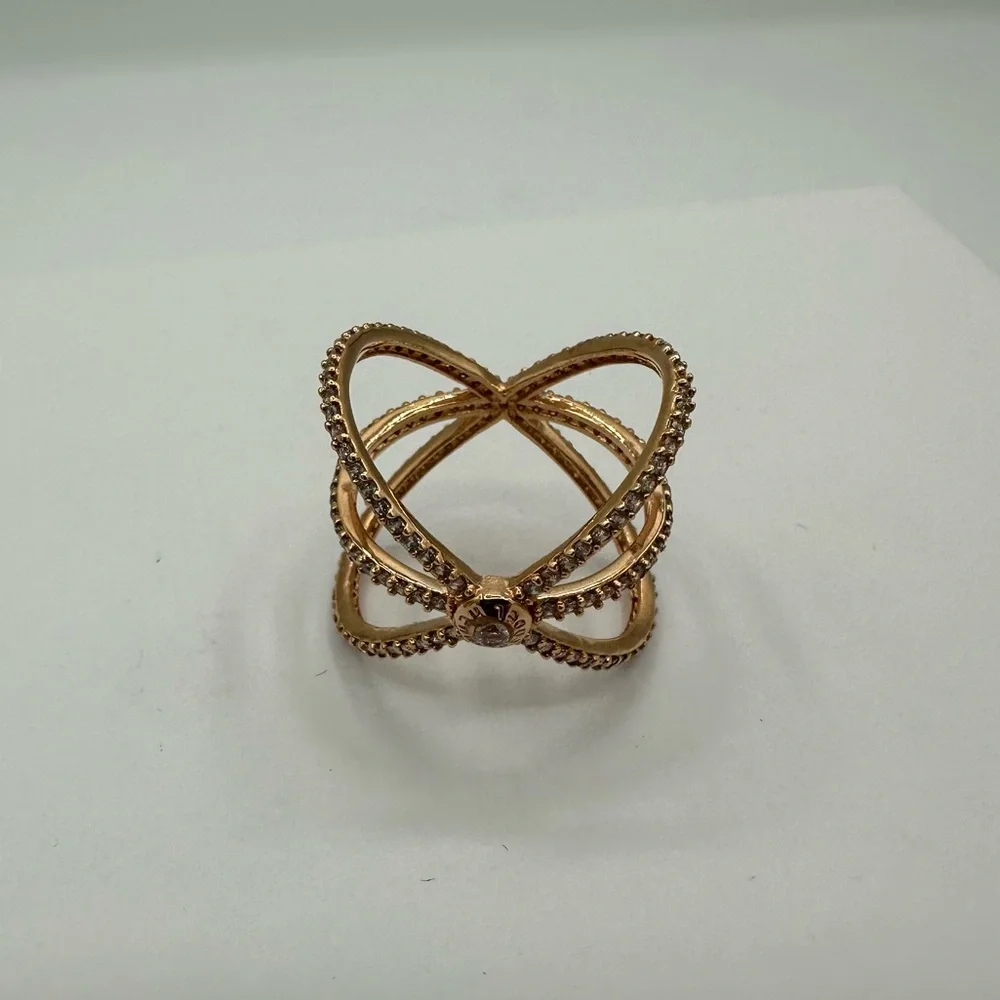 Henri Bendel Luxe Pave Orbital Cuff Ring Rose Gold size 7